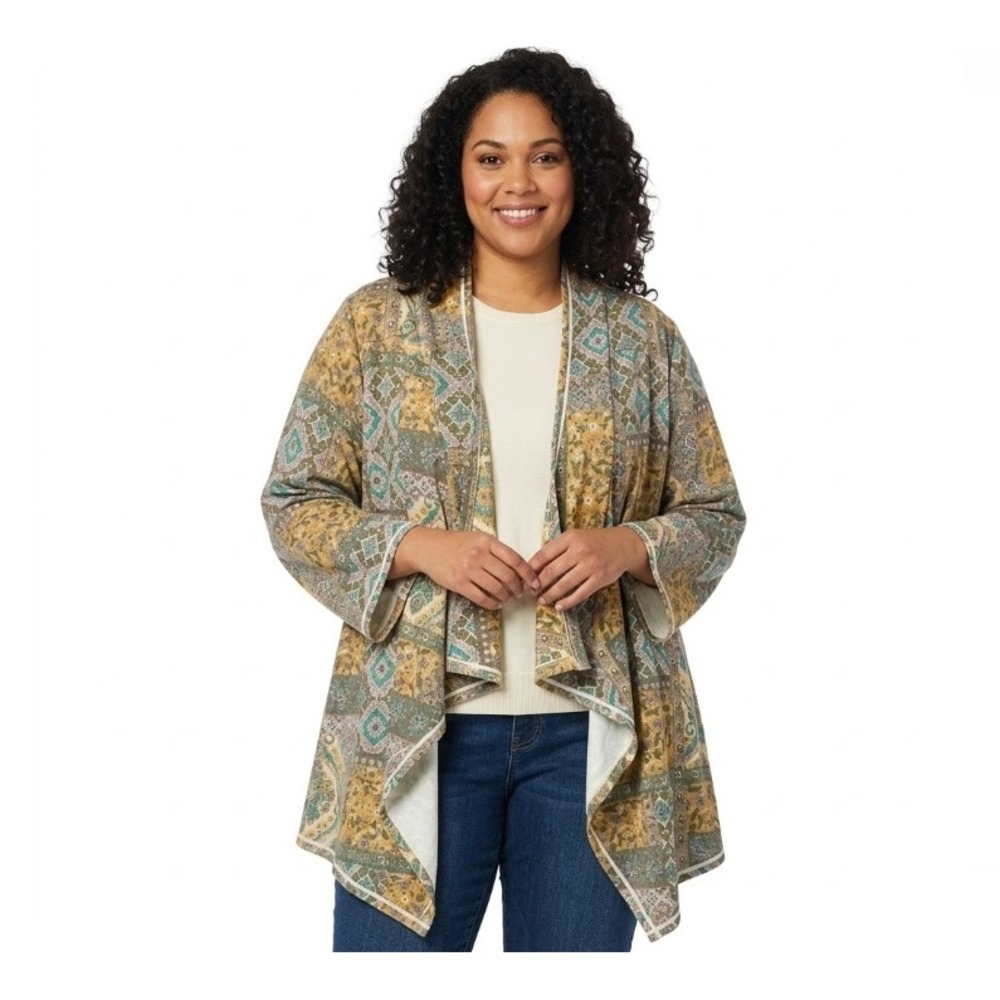 Newā Cato Multi Color Open Front Boho Soft Stretch Knit Cardigan size 22/24W
